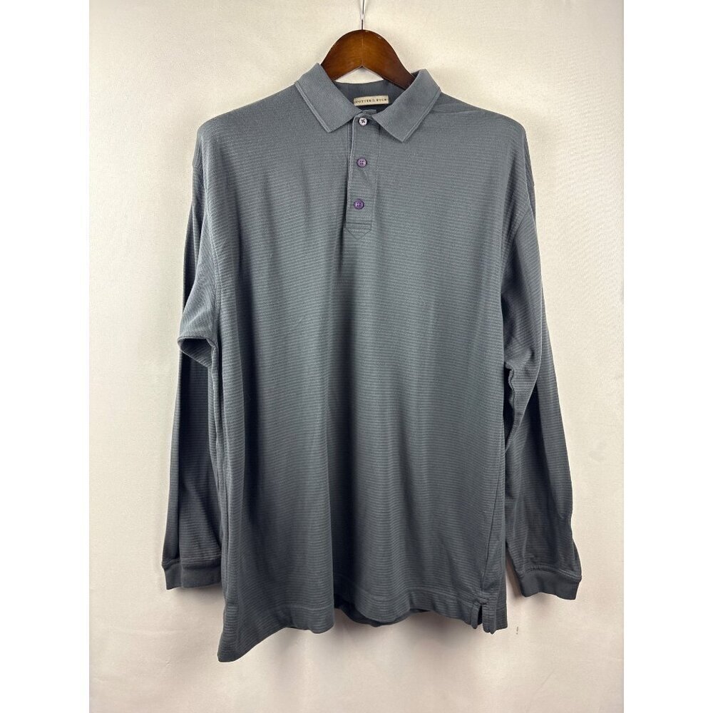 Men’s Vintage Cutter & Buck Large Dark Grey Long Sleeve Striped Polo